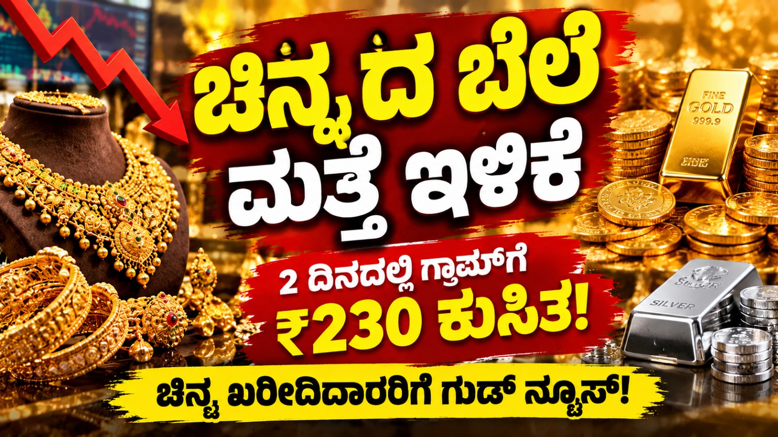 Gold & Silver Rate : 2 ದಿನದಲ್ಲಿ ಚಿನ್ನದ ಬೆಲೆ  ಕುಸಿತ, ಇಂದಿನ ದರ ಇಲ್ಲಿದೆ..!!